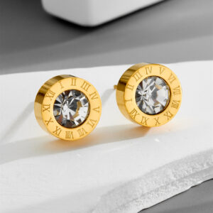 E003 roman diamond stud earrings gold