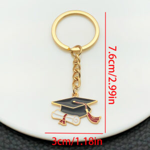 Ls309-1 oil dripping graduation cap white certificate key chain-8.2g