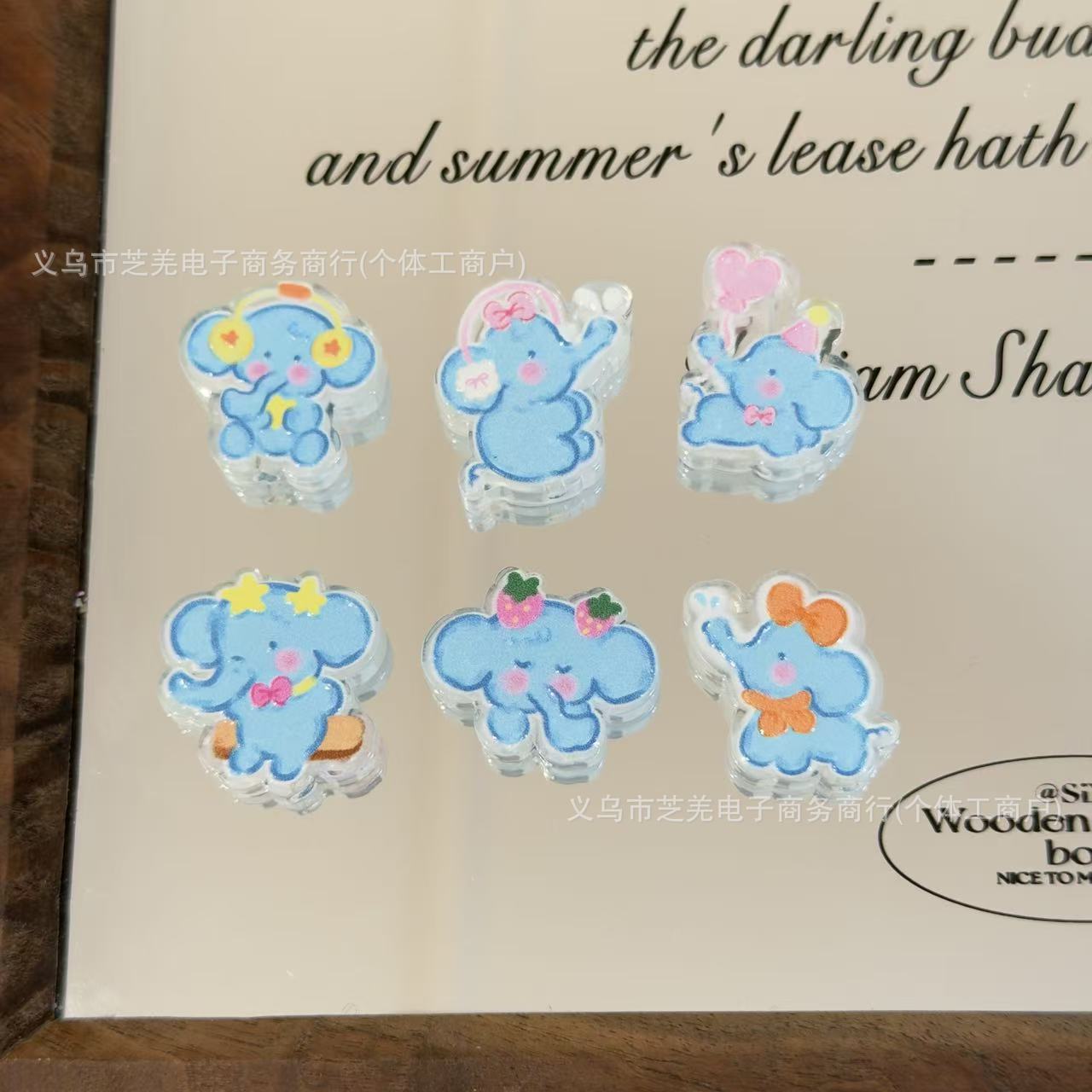 Wholesale Acrylic cartoon blush elephant relief beaded DIY bag charm, pen charm, phone charm, hair aessory charm