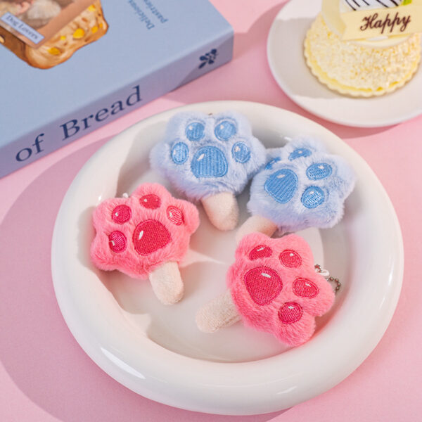 Wholesale Cat paw popsicle plush cute pink cartoon keychain