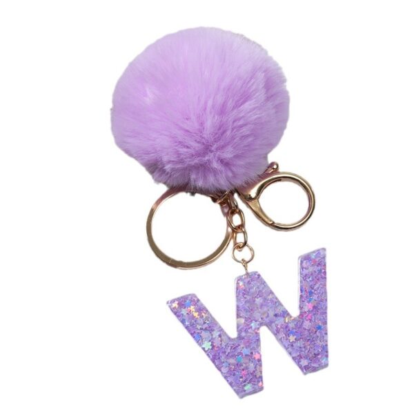 Wholesale Colorful ip Glue Letter Pendant Light Purple Hairball Keychain