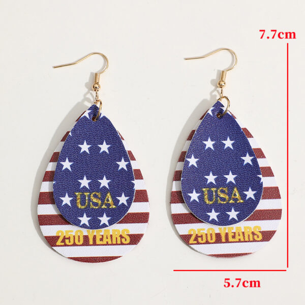 Wholesale Stars and Stripes Double-Layer Waterdrop Leather Earrings