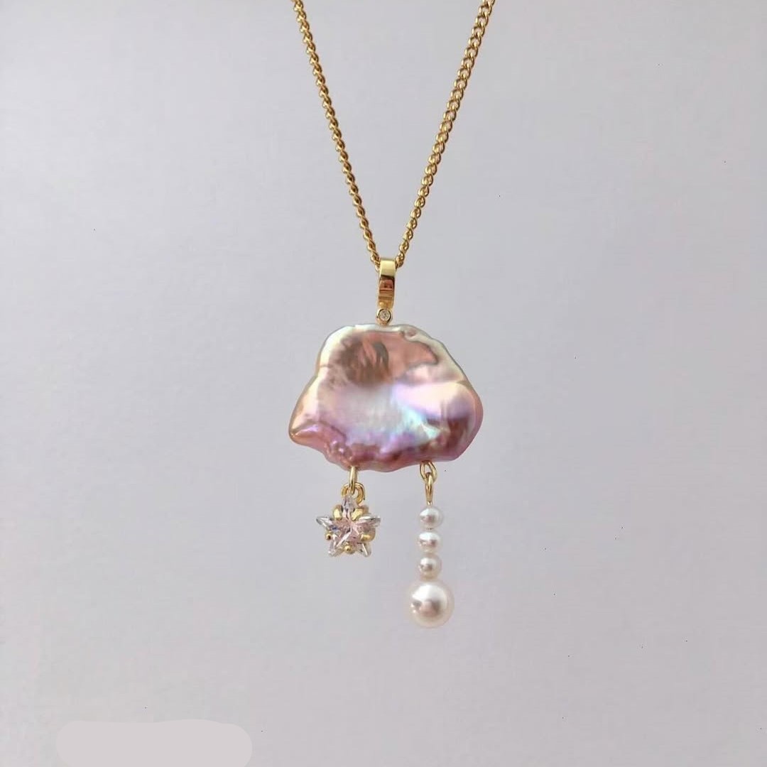 Wholesale Dopamine cloud pearl moon star studded diamond necklace