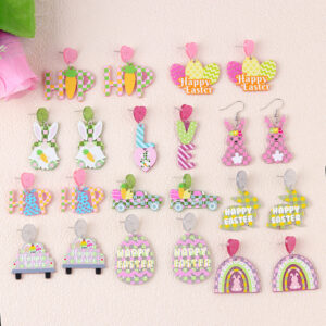Wholesale Easter rabbit colored printed Easter egg acrylic earrings