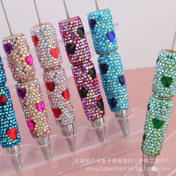 Wholesale Heart-Shaped Colorful Full Diamond DIY Fancy Beadable Pens