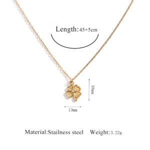 Stainless steel jewelry necklace with diamonds - four-leaf clover