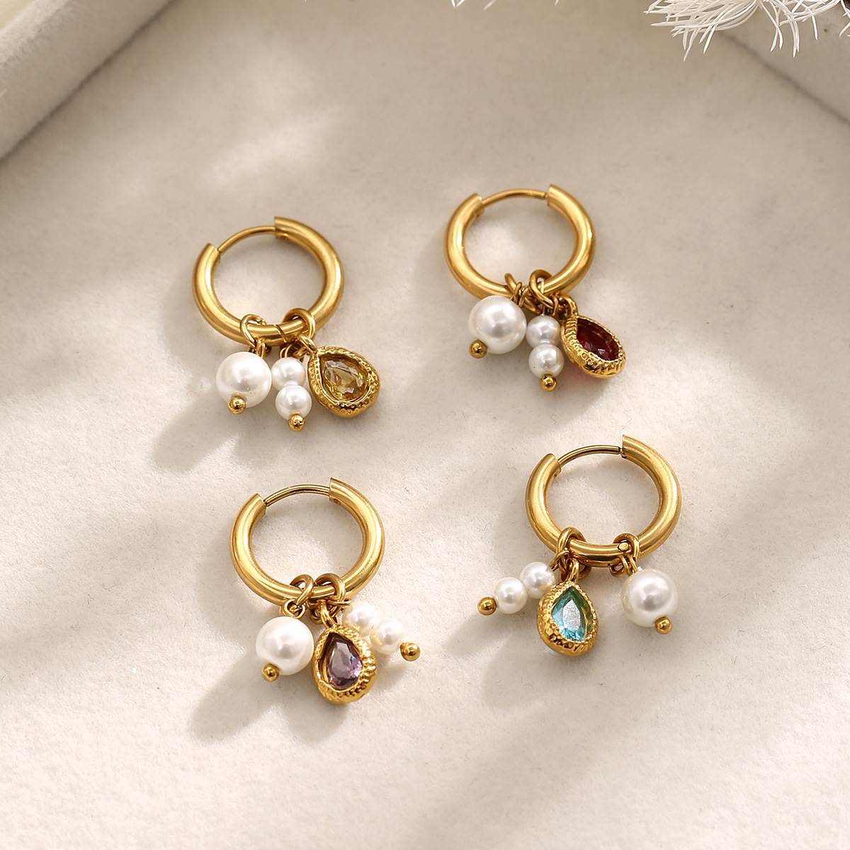 Wholesale Water oplet shaped stainless steel pearl earrings