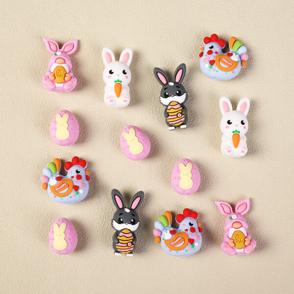 Wholesale Rabbit 3D Silicone Easter Stereo Eggs Kidsren's DIY Jewelry Straight Hole Focal Beads