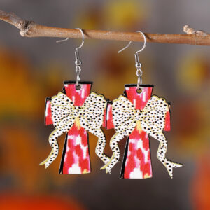 Wholesale Polka Dot Bow Painted Cross Pendant Earrings Wooden Double-Sided Earrings