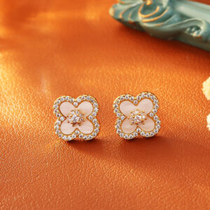 Gold zircon clover stud earrings (s925 sterling silver posts)