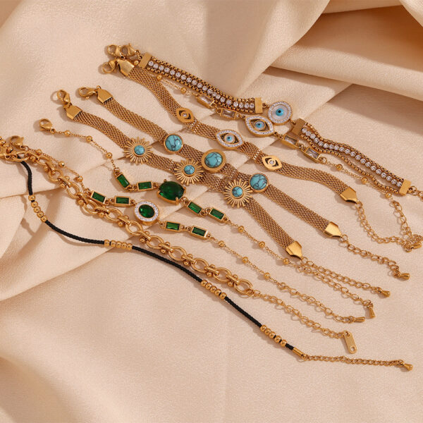 Wholesale European and American fashion popular niche vintage bracelet stainless steel 18K gold plated micro inlaid Natural Stone Devil's Eye bracelet