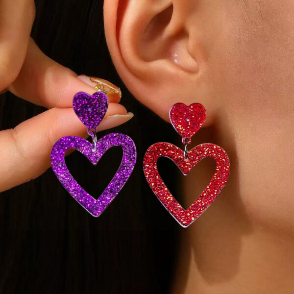 Wholesale Valentine's Day Sparkling Pink Hollow Heart Acrylic Earrings