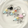 Wholesale Colored bead heart shaped bow metal keychain