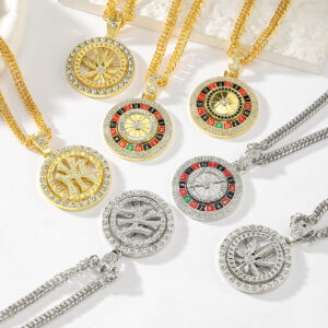 Wholesale Rotatable Clock and Diamond Personality Necklace