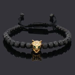 Pineapple beads 6MM18 black gold wolf head