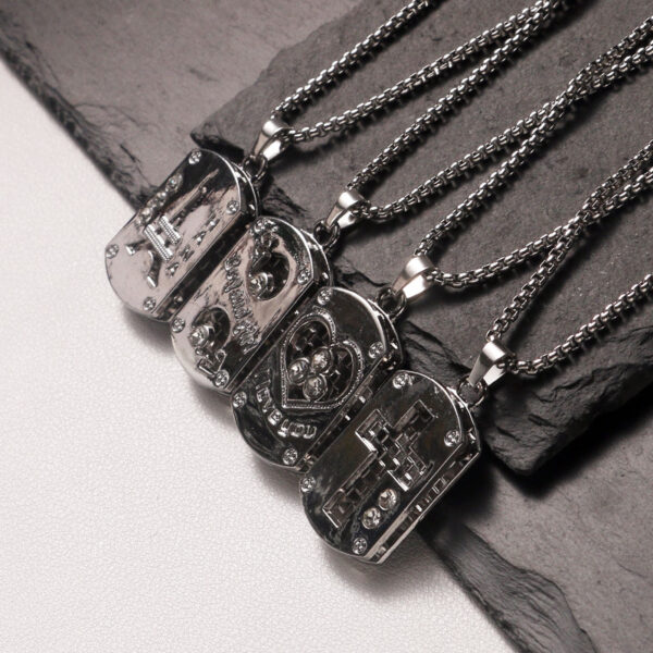 Wholesale Geometric military plaque hollow stainless steel necklace