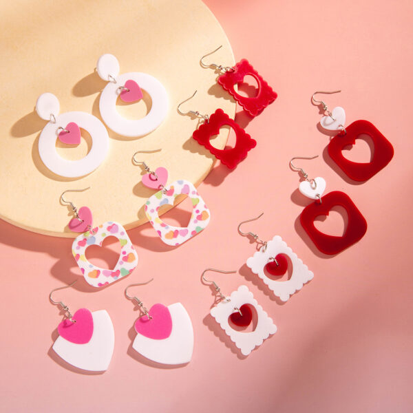 Wholesale Acrylic Hollow Printed Heart Geometric Round Flower Earrings