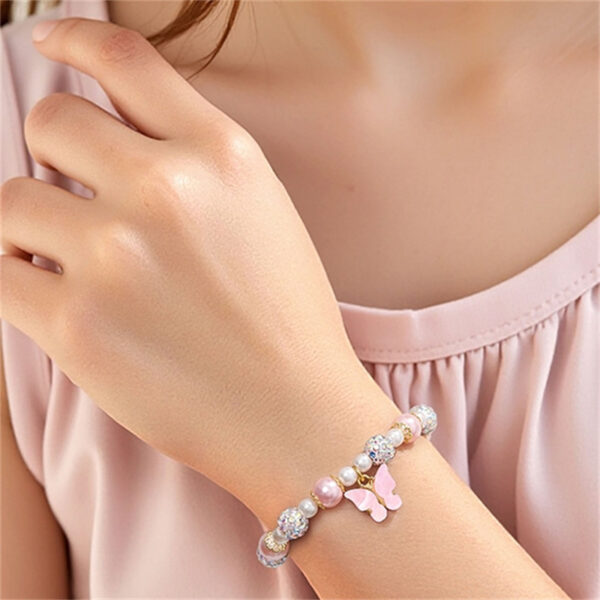 Wholesale Pink Pearl Bala Bead Butterfly Adjustable Weaving Bracelet