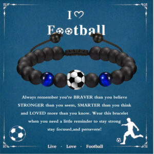 Black frosted blue tiger eye football bracelet