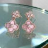 Wholesale Pink Shell Four Leaf Pink Silver Needle Earrings