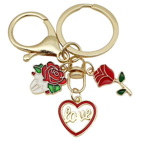 Wholesale Valentine's Day Red Love Heart Rose Keychain