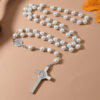 Wholesale Glass Imitation Pearl Cross Rosary Necklace