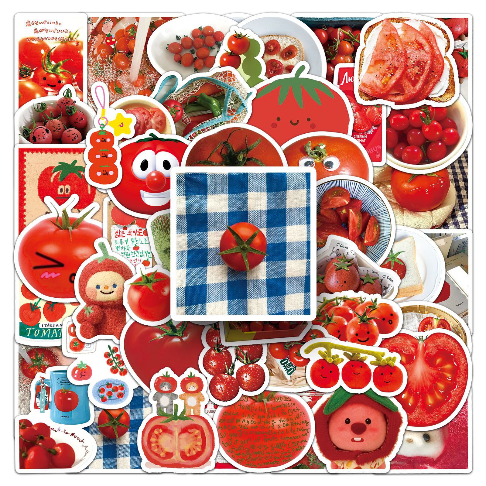 Wholesale 50 Pieces of Tomato Ins Style Graiti Stickers, Personalized Cross-Border Small Fresh and Cute Decorative Water C Mobile Phone Case DIY Stick