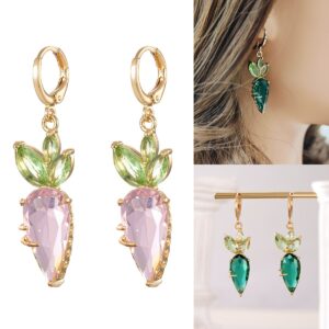 Wholesale Easter Cute Carrot Green Pink Crystal Earrings