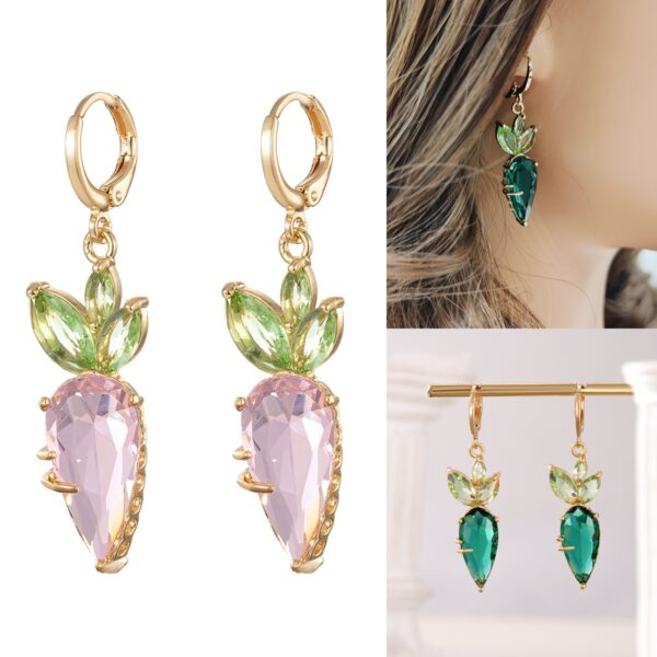Wholesale Easter Cute Carrot Green Pink Crystal Earrings