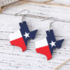 Wholesale Cross Border US Independence Day Red White Blue Stars Texas Map State Flag Pendant Wooden Double Sided Earrings