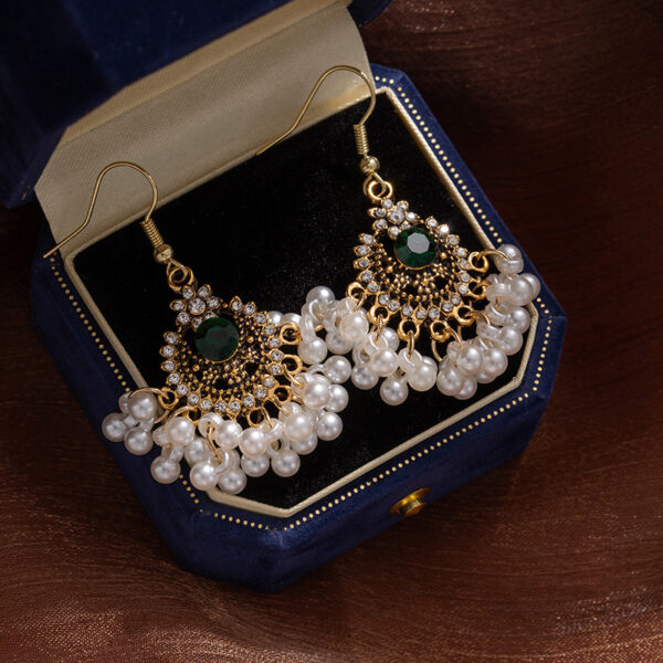 Wholesale Pearl tassel Bohemian diamond studded flower earrings