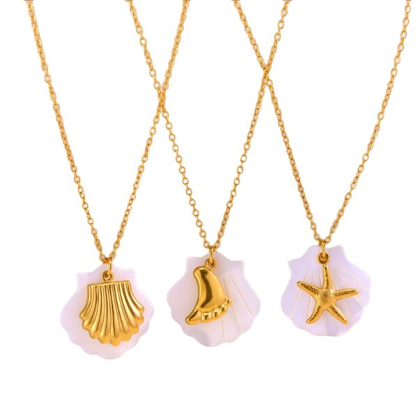 Wholesale White Shell Inlaid Pendant 18K Gold-Plated Stainless Steel Necklace