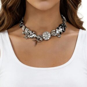 Wholesale Punk style heart-shaped flower star pendant necklace