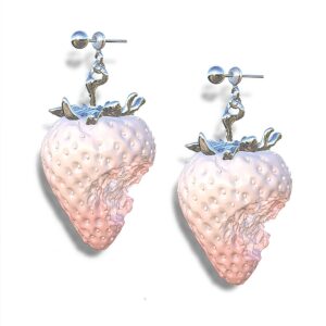 A pair of pink strawberry earrings