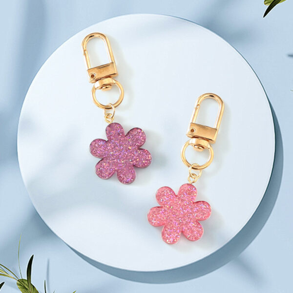 Wholesale Colorful resin glitter flower petal series keychain