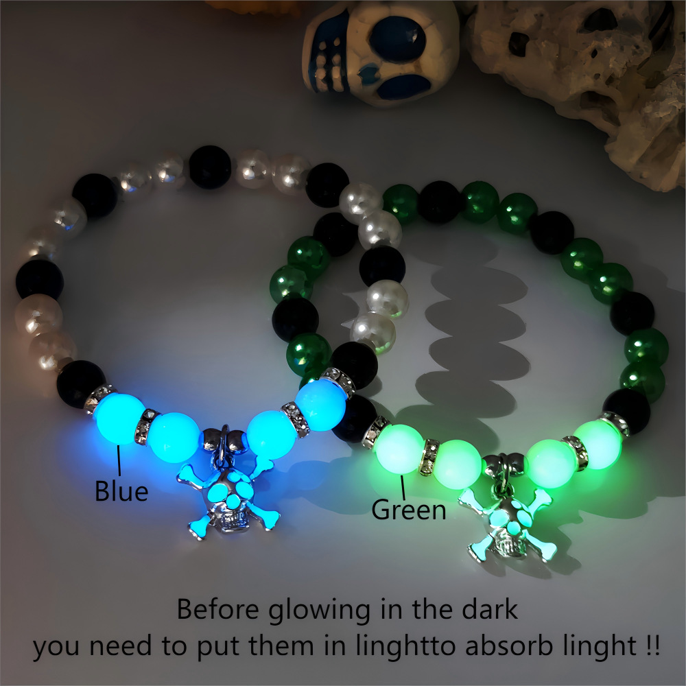 Wholesale European and American New Dark Exaerated Personality Luminous Skull Bracelet Zinc Alloy DIY Beaded Luminous Bracelet