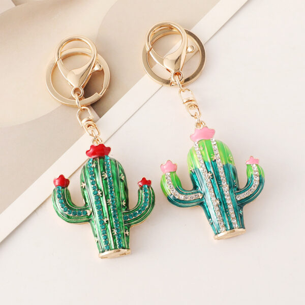 Wholesale Handmade Diamond-Encrusted Alloy Cactus Keychain