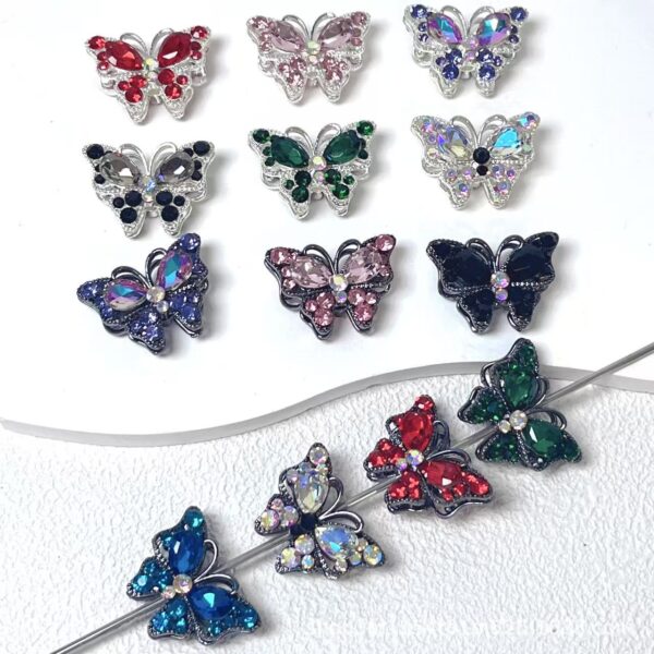 Wholesale 10pcs Crystal Diamond Three Dimensional Butterfly Straight Hole Beads