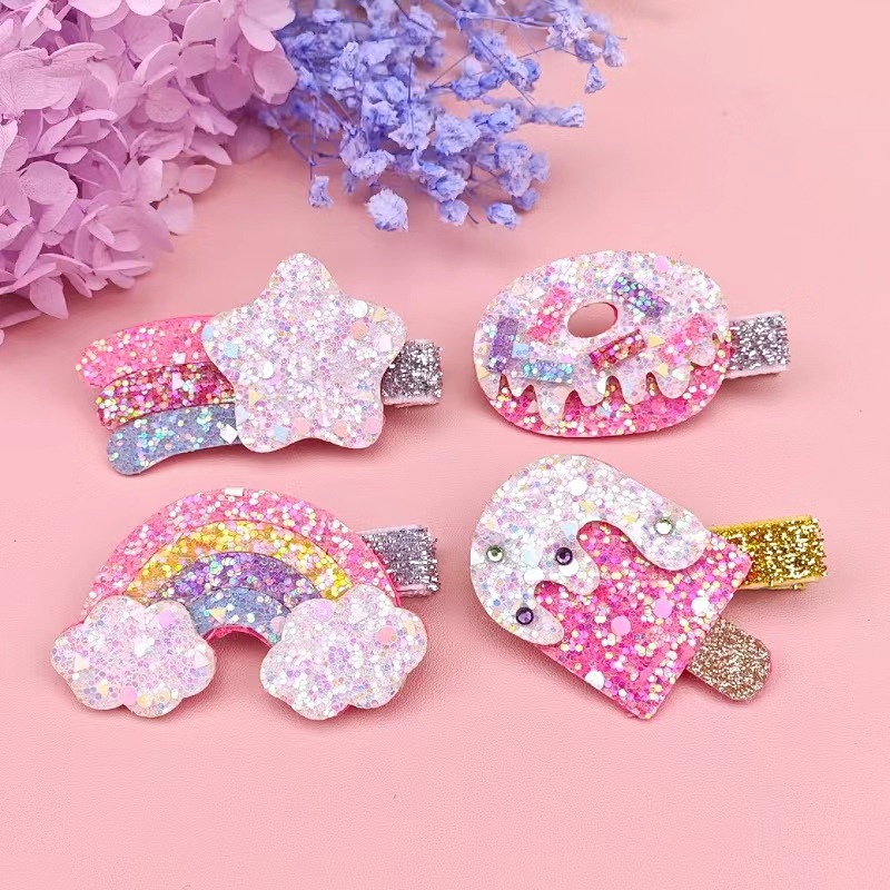 Wholesale Chilen's Sparkling wder Ice Cream Bar Rainbow Star Hair Clip