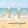 Wholesale Blue tassel turquoise shell Bohemian style earrings