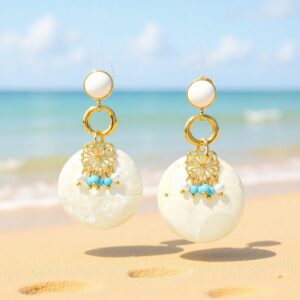 Wholesale Blue tassel turquoise shell Bohemian style earrings