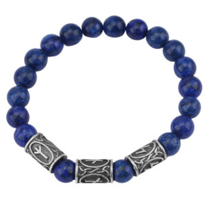 Lapis lazuli beads + 3 ancient tin runes / Rune pattern random