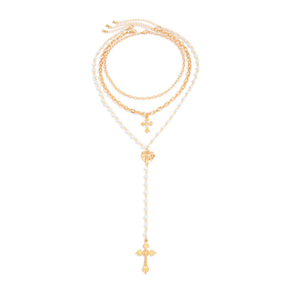 O1CN01zrAS5F23L3pMEG9Gb_1005997238-0-cib Wholesale Punk metal cross pendant with pearl bead chain, stackable necklace