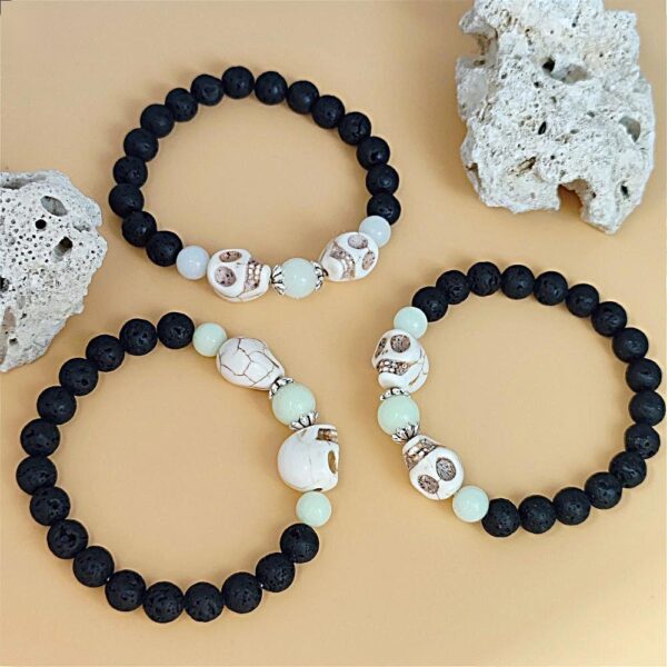 O1CN01zreVT62IVKioDVcOD_3919529291-0-cib Wholesale Halloween White Turquoise Skull Ghost Head Volcanic Stone Luminous Bracelet