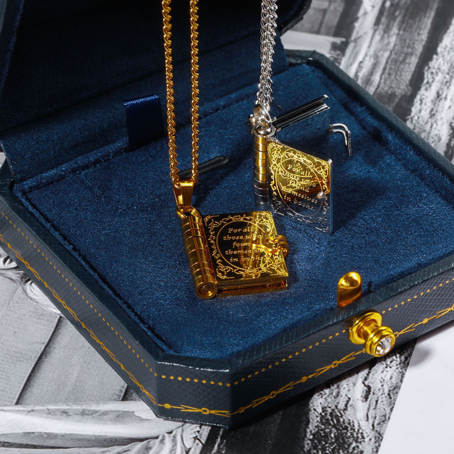 Wholesale Love Butterfly Opening and Closing Book English Letter Box Necklace
