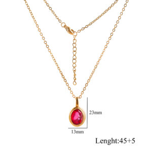Oval necklace rose red / Chain length 45 5[7.35g]