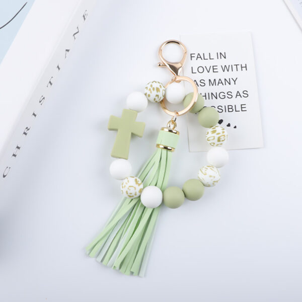 Wholesale Colored bead cross silicone bead tassel keychain