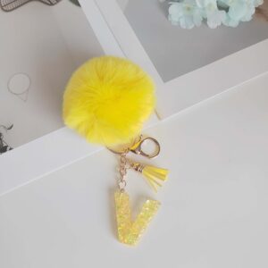 Yellow letter fur ball pendant/V / One piece is also wholesale price