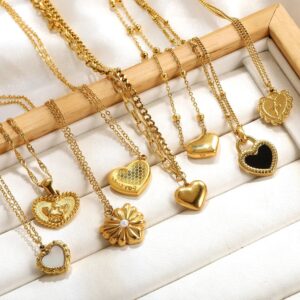 Wholesale 18k Gold-Plated Heart Pendant Stainless Steel Necklace