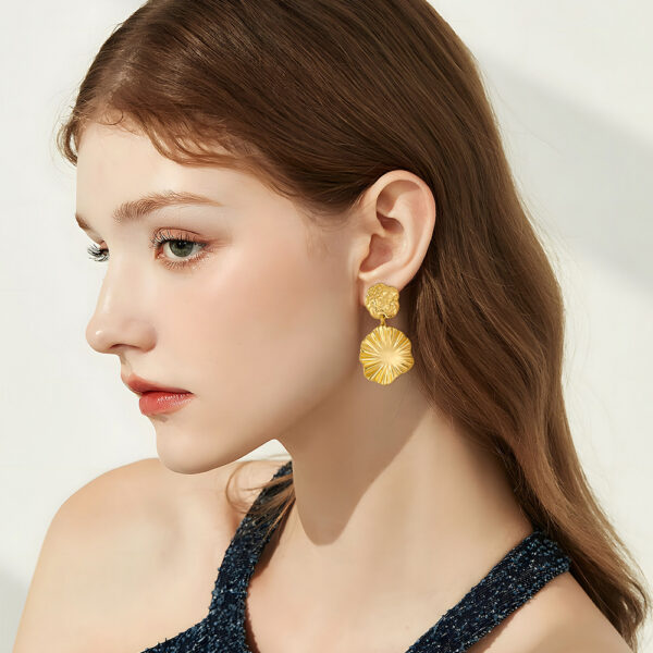 Wholesale Golden circular geometric texture earrings